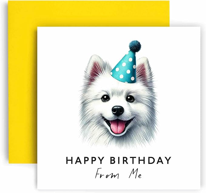 Huxters Birthday Card from the Dog – American Eskimo Dog - Happy Birthday to Dog Mum and Dog Dad – Birthday Card from the Dog to Friends Family First Birthday (American Eskimo Dog)