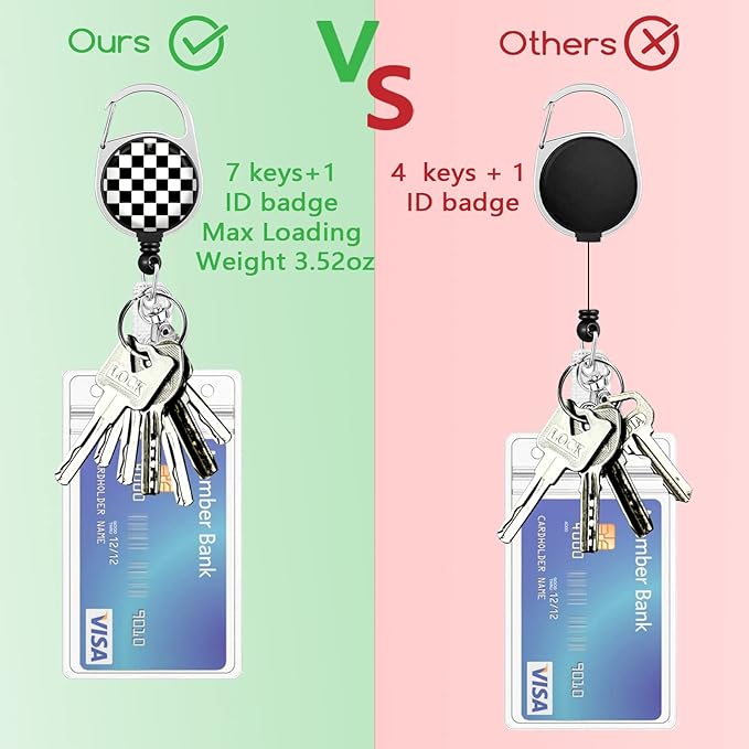 Black and White Checkered Lanyards for Id Badges, Cute Badge Reel Heavy Duty with Carabiner Clip, Fashionable ID Badge Holder with Breakaway Lanyard, Teacher Nurse Office Christmas Gifts