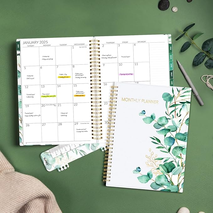 SUNEE 2-Year Monthly Planner 2025-2026 (Jan 2025 - Dec 2026) 7"x10" Monthly Spreads & Yearly Planner, Greenery