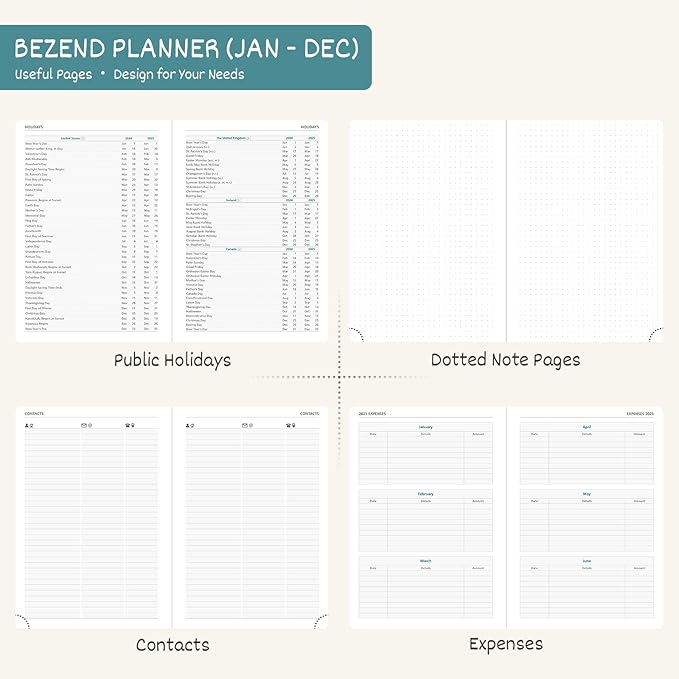 BEZEND 2025 Planner Daily Weekly & Monthly 5.8" x 8.5" (Jan - Dec 2025) Agenda 2025 Vertical Calendar Book with Hourly Schedule, Monthly Tabs, Pen Holder, Vegan Leather Hard Cover - Sky Blue