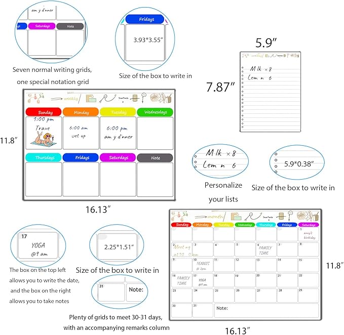 Magnetic Dry Erase Calendar for Refrigerator,Fridge Calendar Magnet Combo - Ideal for Dry Erase, Magnetic Calendar, and Home Decor