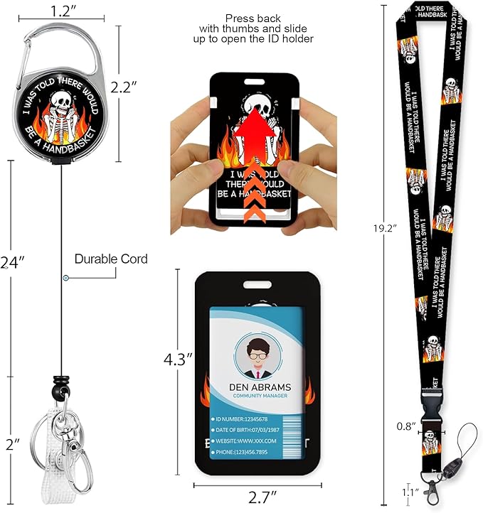Lanyards for Id Badges, Badge Holder with Retractable Reel Clip, Halloween Funny Horror Skeleton Skull Card Name Tag Lanyard Vertical ID Card Protector for Women Nurse Doctor Teacher Student