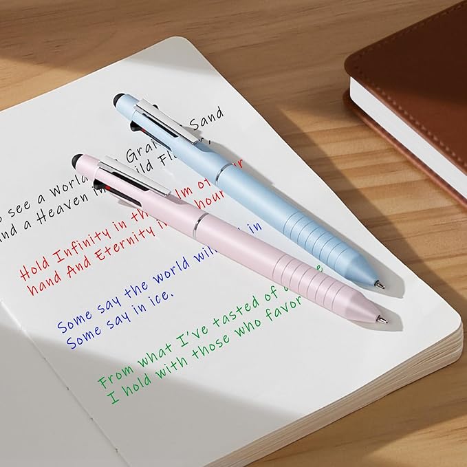 Sooez Multicolor Pen in One, Sleek Metallic 4 Color Ballpoint Pens, Medium Point (1.0mm), Retractable Ball Pen with Stylus Tip, Journaling Planner Pens for Nursing School Office Supplies, 3 Pack