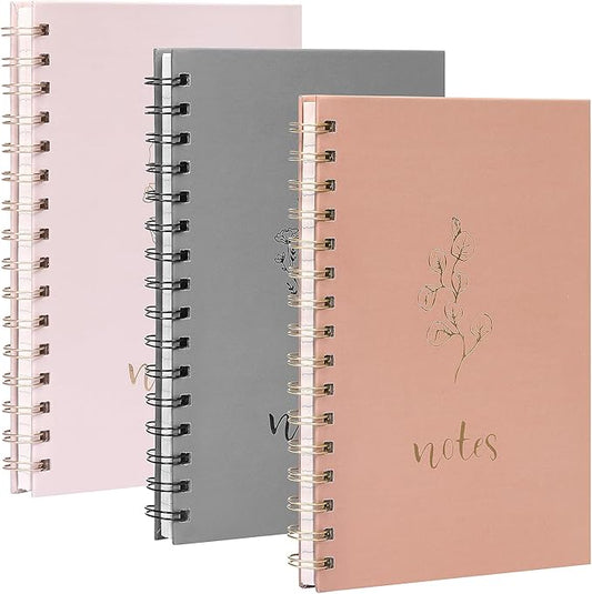 LABUK Aesthetic Spiral Notebook for Women, 3 Pack A5 Cute College Ruled Journals Notebook with Back Pocket, Suitable for School, Office, Home and Beyond