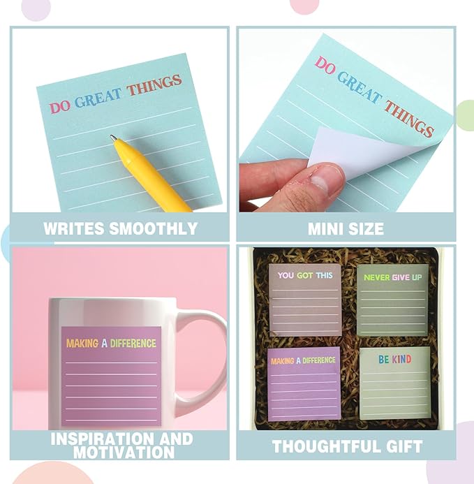 Yinder 24 Pcs Inspirational Sticky Notes with Lines Cute Motivational Sticky Notes Pad Employee Appreciation Gifts Bulk for Teacher Nurse Coworkers Office Supplies 3 x 3''(Morandi,Motivational)