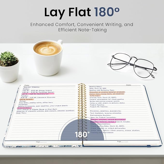 Lined Spiral Journal Notebook for Women, A5 College Ruled Journals for Writing, Hardcover Notebooks for Work, Note taking and Office School Supplies,140 Pages - Blue Floral