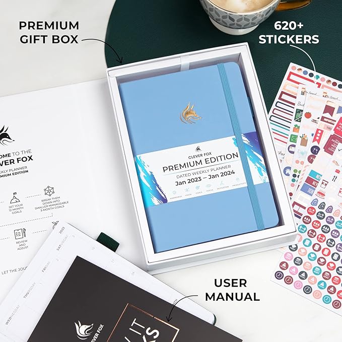Clever Fox Dated Planner Premium Edition – 2025-2026 Weekly Planner for Planning, Goal Setting & Time Management – Planner Notebook with Habit Tracker & to-do List – A5 Size (Light Blue)