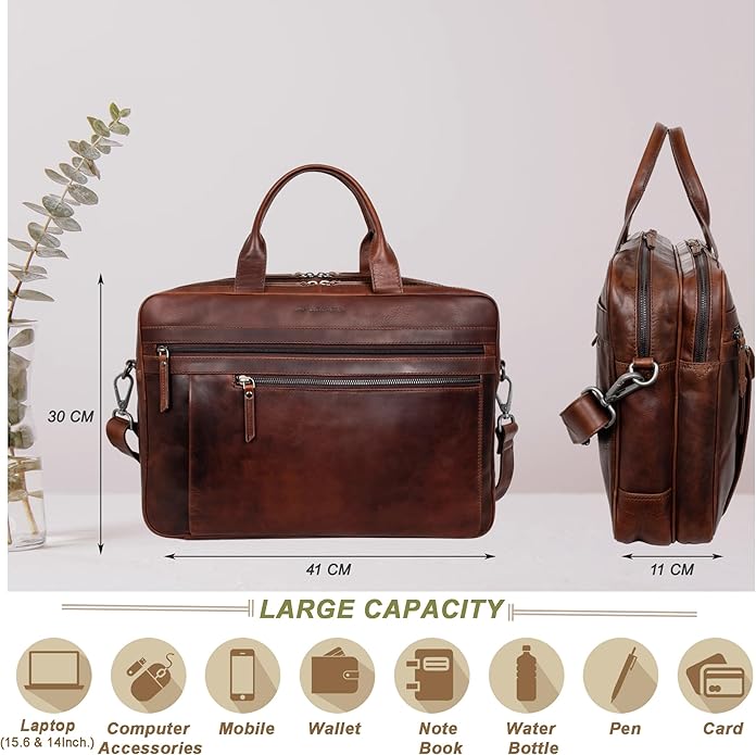 Marc Peter Laptop Bag Los Angeles I Leather Shoulder bag for 15.6 inch Laptop I Briefcase for men and women