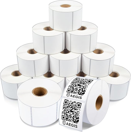 Aegis Adhesives - 2” X 2” Square Direct Thermal Multipurpose Labels for QR Codes, Barcodes, Perforated & Compatible with Rollo, Zebra, & Other Desktop Label Printers (12 Rolls, 700/Roll)