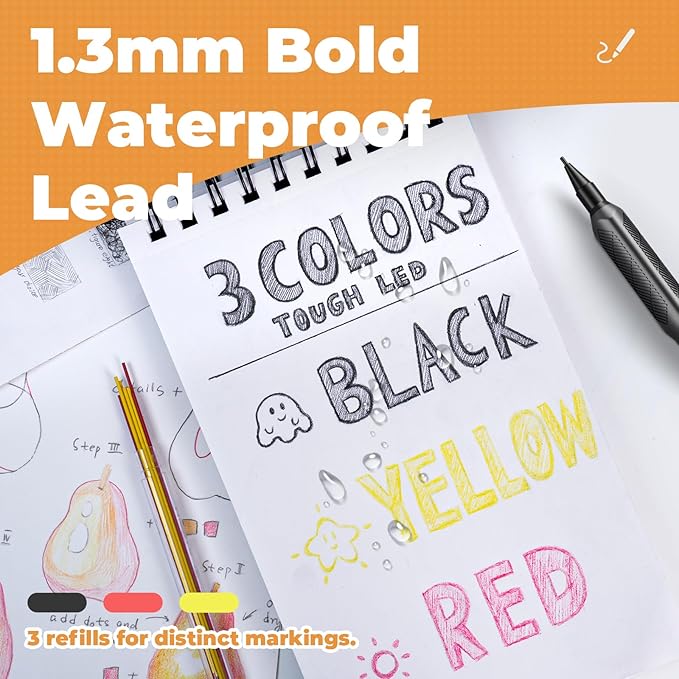 Nicpro 3 PCS 1.3 mm Mechanical Pencil Set with 72 PCS Lead Refill,3 Erasers-HD1000 Carpenter Pencils, Weatherproof Metal Heavy Duty Construction Pencil for Outdoor Marking Drafting Drawing Woodworking