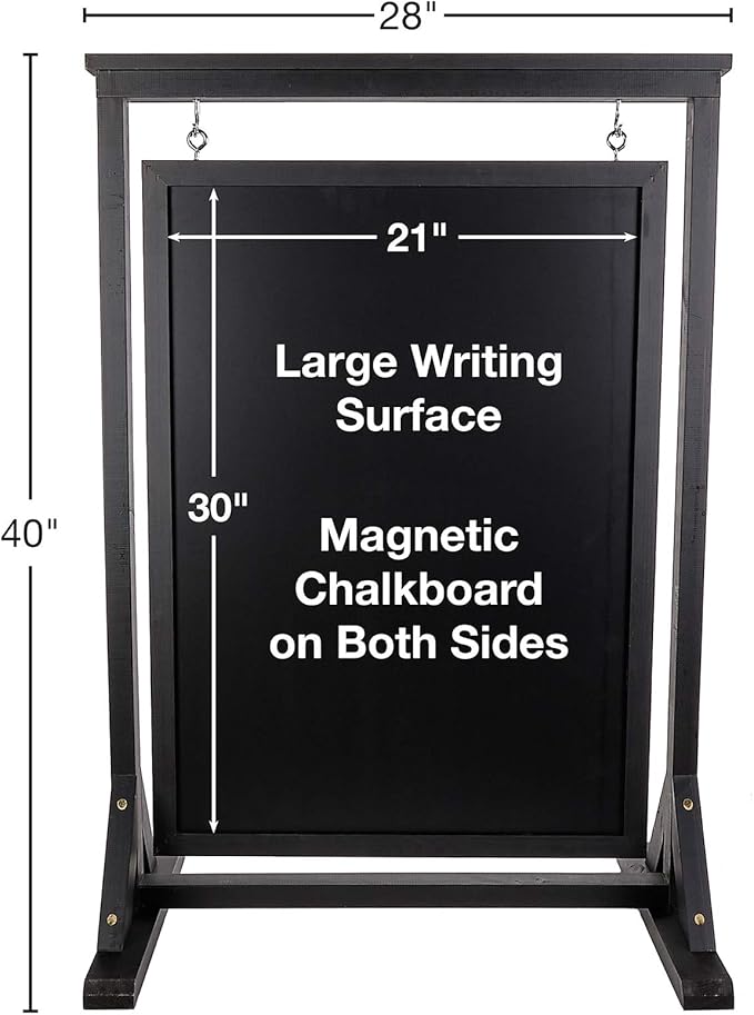 Black Handcrafted Chalkboard Sign: Uniquely Designed Wooden Sidewalk Sign Message Board with Double Sided Display. Alternative to A-Frame & Sandwich Board Signs. Use Chalk or Liquid Chalk Markers.