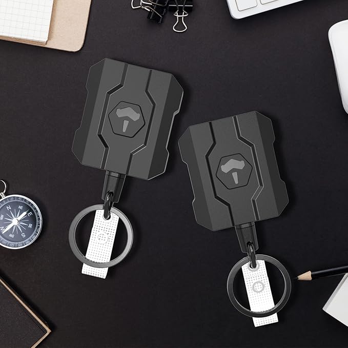 Retractable Keychain Badge Holder with Belt Clip, Heavy Duty Carabiner ID Badge Clip Reel, 32” Steel Retractable Cord, 10 oz Rebound,2 Pack Key Back