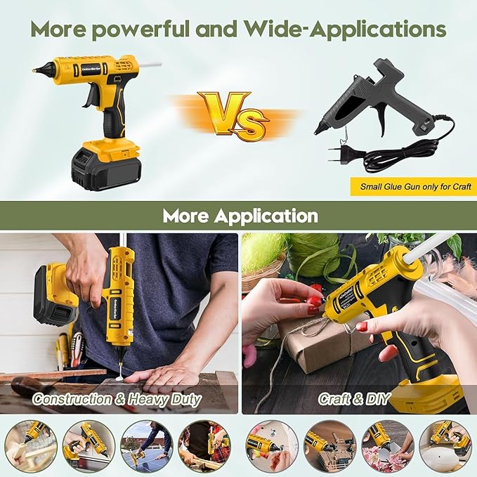 100W Cordless Hot Glue Gun for DeWalt 20V Battery(NO Battery), Full Size Hot Glue Gun Cordless & Rechargeable, Wireless Hot Glue Gun Kit with 12pcs 0.43'' Large Hot Glue Gun Stick Set for Craft & DIY