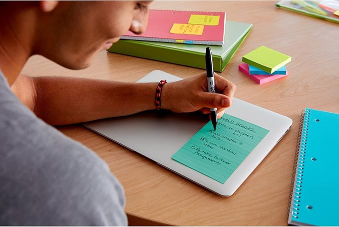 Post-it Super Sticky Lined Notes, 3 Sticky Note Pads, 4 x 6 in., School Supplies for Students, Ideal for Textbooks, Notebooks, Walls and Vertical Surfaces, Supernova Neons Collection