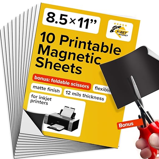 X-bet MAGNET Inkjet-Optimized Printable Magnetic Sheets - 8.5x11 Magnet Paper for DIY Stickers, Decorations, Labels - Easy to Print, Cut & Create Your Own Magnets (Matte, 10pcs)
