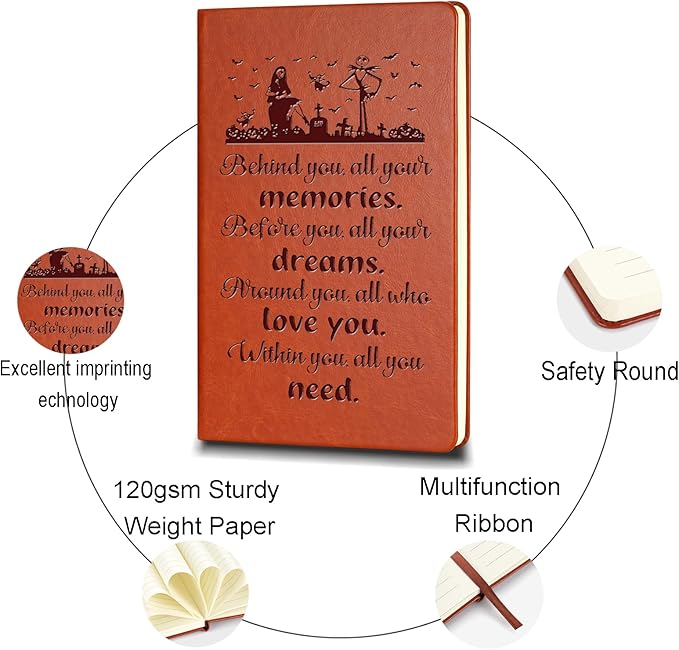 ZWYQWN Jack and Sally Gifts Leather Notebook for Women Men Nightmare Christmas Journal Notebook Nightmare Before Gifts (behind you)