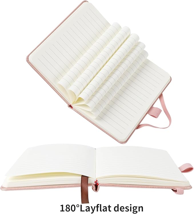 Animusphere 2Pack Pocket Notebook Small Notebook Journal Notebook 4 inches x 5.7 inches 200 Pages Leather Cover With Pen Holder Page Marker Ribbons (Rose Gold)