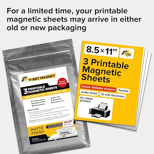 X-bet MAGNET Inkjet-Optimized Printable Magnetic Sheets - 8.5x11 Magnet Paper for DIY Stickers, Decorations, Labels - Easy to Print, Cut & Create Your Own Magnets (Matte, 3pcs)