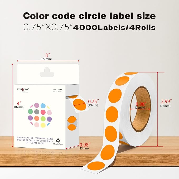 PARLAIM 0.75 inch Diameter Colored Dot Stickers 4 Rolls Pack 4000pcs Orange Round Label Color Coding Marking Stickers Permanent Adhesive for Garage Sale