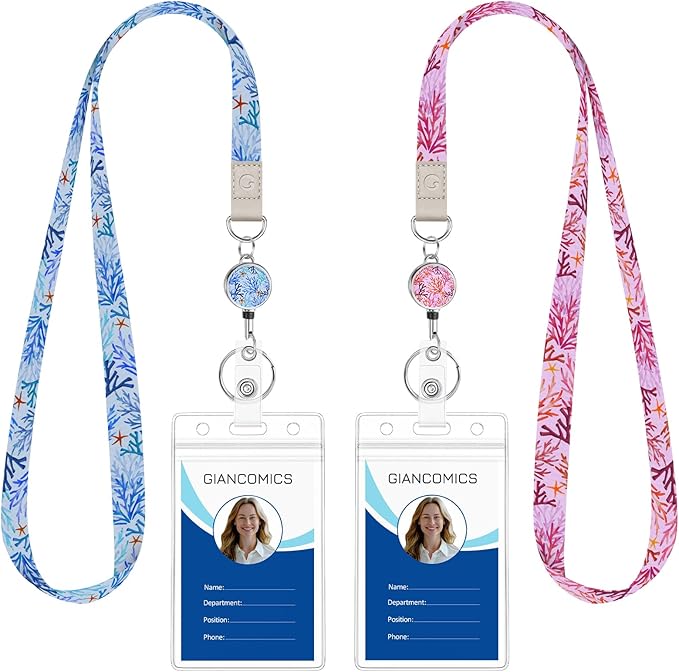 Giancomics Lanyards for Cruise Ships Cards Key, Seaweed Lanyards with Retractable Badge Reel, Cute Waterproof ID Badge Holder with Lanyard Cruise Essentials Must Haves Zip Type Card Protector 2 Pack