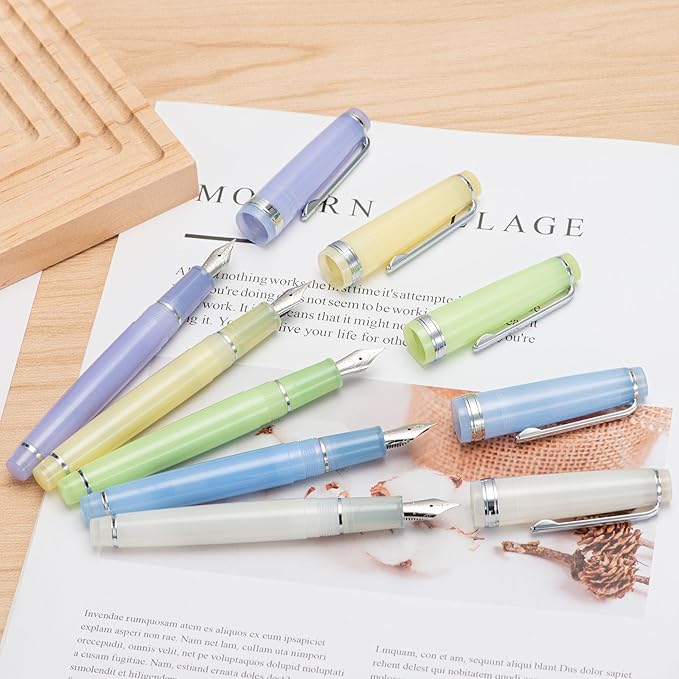 Jinhao 82 Acrylic Fountain Pen, Iridium Extra Fine Nib with Ink Converter, Transparent Purple Classic Design Smooth Writing Pen (Silver Trim)