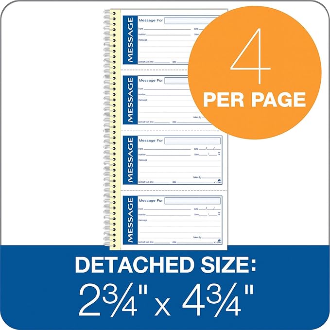 Adams Write 'N Stick Message Pad, 2-Part, Carbonless, Blue, 5-1/4" x 11", 200 Sets per Book (SC1153WS) &Mo ney and Rent Receipt Book, 2-Part Carbonless, 5-1/4" x 11", Spiral Bound