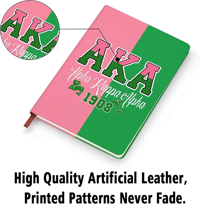 AKA Sorority Gift Leather Notebook for Women Girls Pink and Green Greek Sorority Journal Notebook Sisterhood Graduation Gift (2)