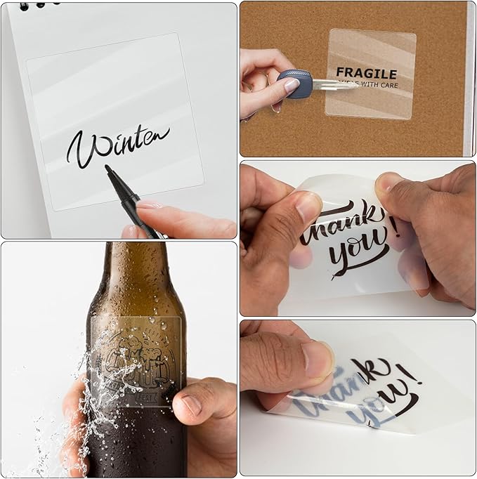 Transparent Thermal Labels 3 × 3 Inch Self Adhesive Printer Clear Stickers Vinyl Waterproof Roll Decals Rectangle Name Tag for Address Design DIY Logo Business 200 PCS