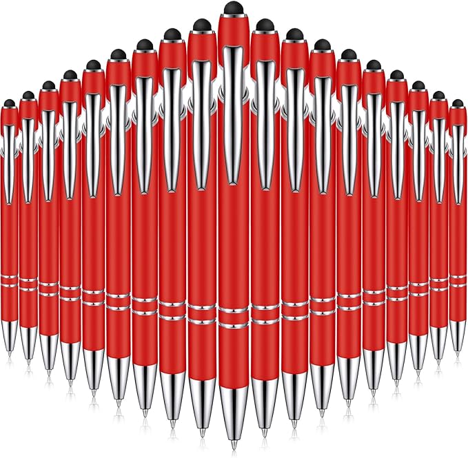 Zonon 38 Pieces Rubberized Ballpoint Pen with Stylus Tip Stylish Metal Pen Capactive Styli with Soft Rubberized Grip, Black Ink for Most Devices(Red)