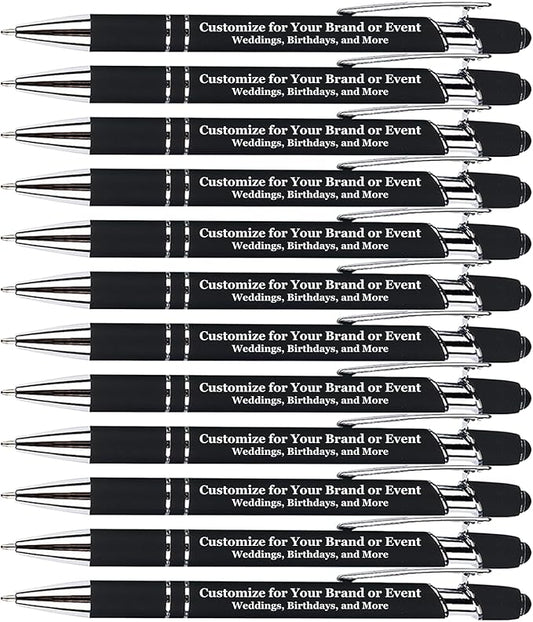 Up to 480 Pcs Personalized Pens in Bulk, Custom Metallic Printed Name Pens with Black Ink, Customized Pens Bulk with Stylus-Great Gift Ideas(Silver Barrel)