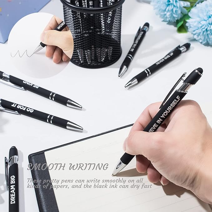 12 Pieces Motivational Inspirational Quotes Snarky Screen Touch Stylus Ballpoint Pens, Office Encouraging Scriptures, Black Ink