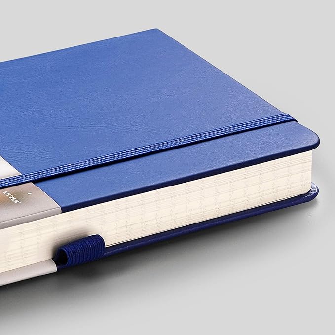 EMSHOI Graph Paper Notebook - 256 Pages A5 Graph Notebook/Journal, Square Grid Notebooks for Work, 120gsm Thick Paper, Executive Hardcover Leather, Inner Pocket, Pen Loop 5.75'' × 8.38''-Blue