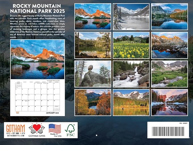 Rocky Mountain National Park Wall Calendar 2025 Monthly Wall Calender Colorado Nature 12 Month | American Made In The USA