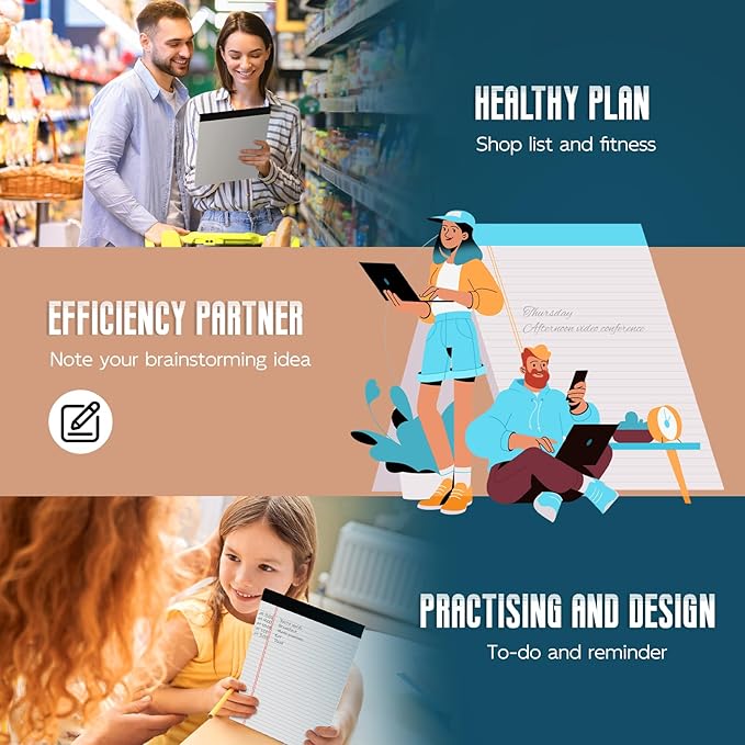 White Legal Note Pads 8.5 x 11'', 12 Pack Legal Paper Note Pads 8.5x11, Micro Perforated Wide Ruled Lined Writing Pads 30 Sheets for Home Office School Work, Legal Notepads Double-Side Printed Per Pad