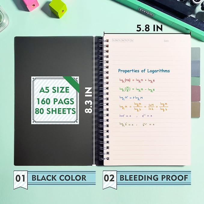 4 Pack Ruled Notebook, 5.9 x 8.3 Inches Spiral Notebooks for Work, School and Journal with 110 GSM Journal Ruled Paper, Large Notebook with 80 Sheets/160 Pages, Hardcover Ruled Journal Black