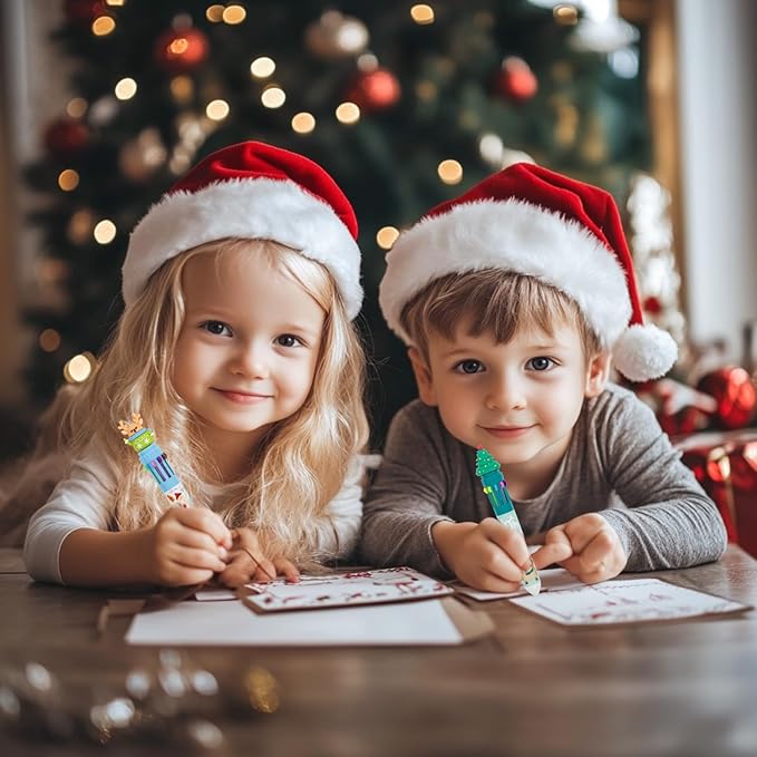 Cute Cartoon Christmas Multicolor Ballpoint Pen 0.7 mm, 10-in-1 Colored Pens Fine Point Retractable Ballpoint Pens for Office School Students Kids Birthday Gift, 5 Pack