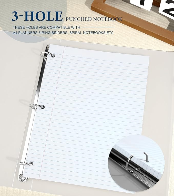 College Ruled Loose Leaf Paper, 3 Hole Punch Paper 8 x 10.5, Notebook Paper, Filler Paper for 3 Ring Binders, Lined Paper College Ruled, 100 Sheets/Pack Writing Paper With Lines (4 Pack)