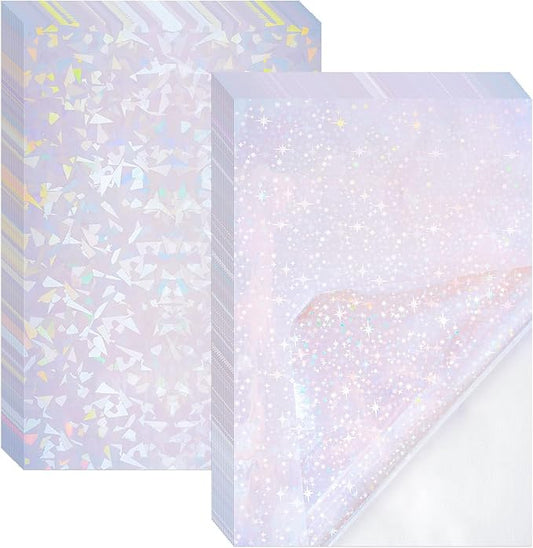 2 Types Transparent Holographic Laminate Sheets Overlay Lamination Vinyl A4 Size Self-Adhesive Holographic Laminate Film Waterproof Vinyl Sticker Paper for DIY Crafts, 10 Sheets 8.25 x 11.7 Inches