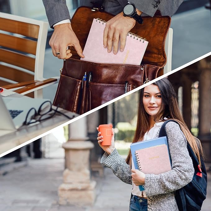 Spiral Notebook College Ruled Soft Cover Suede Aesthetic Note book 160 Pages 8.5" x 6.34" For Work Note taking,Journals For Writing School Office With Double-Sided Pocket,100GSM Thick Paper