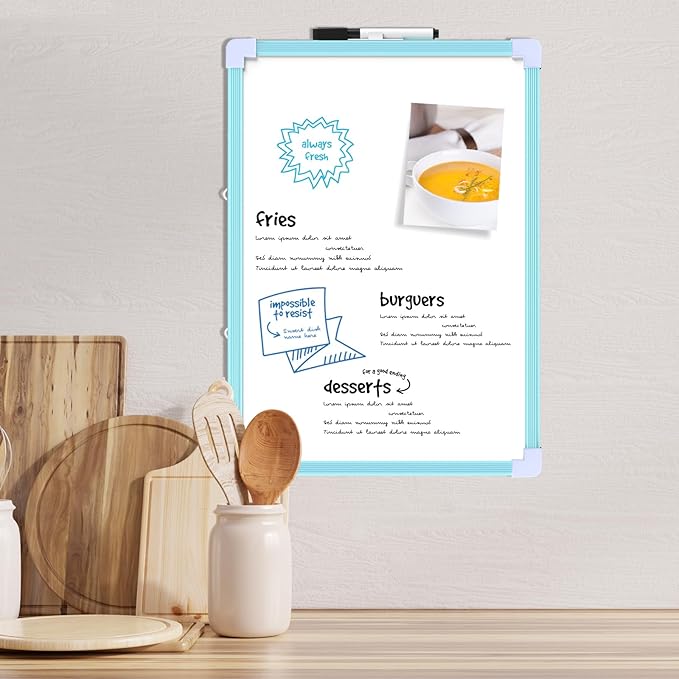 MaxGear Blue Small Dry Erase Board, 11"x14" Double-Sided Hangable White Board with a Dry Erase Marker, Portable Whiteboard for Home School Office - Planning Writing Learning Drawing
