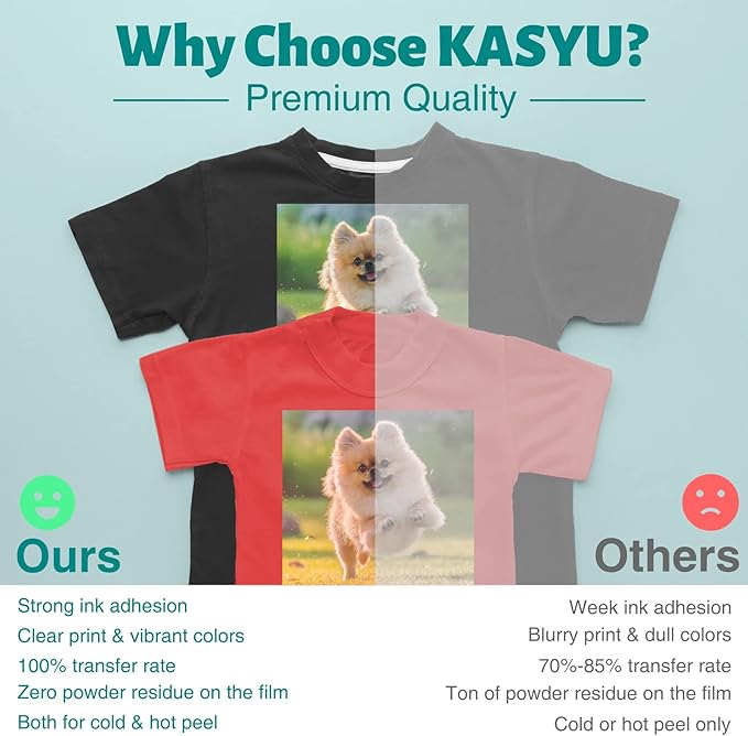 KASYU DTF Transfer Film, 50 Sheets 8.5"*14" DTF Paper with Smart Printing Pad for All Sublimation and DTF Printers,DTF Film for Sublimation Hack, Premium Direct to Film for All Color Fabric