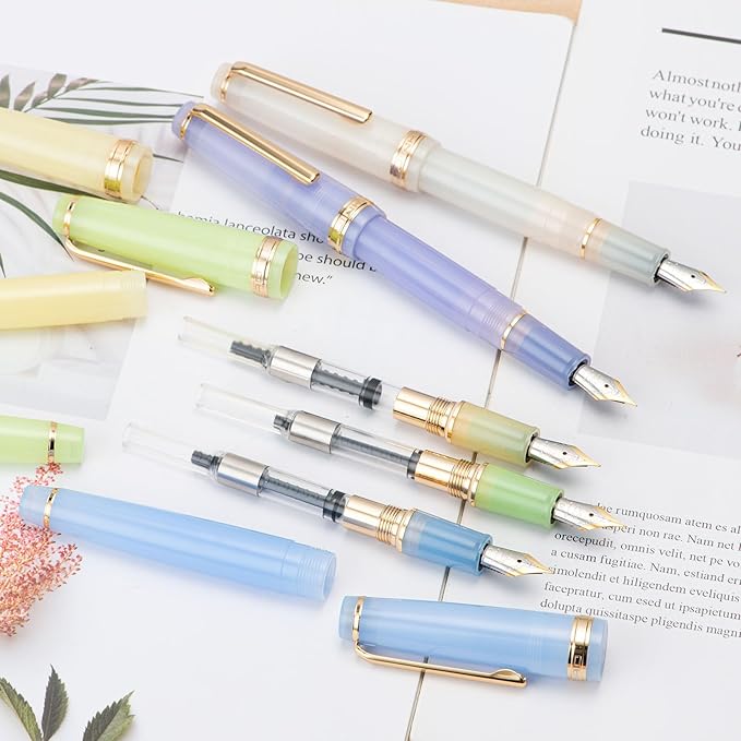 Jinhao 82 Acrylic Fountain Pen, Iridium Bent Nib with Ink Converter, Transparent Green Classic Design Calligraphy Pen (Gold Trim)