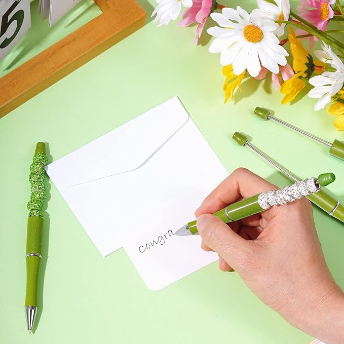 jiebor 30Pcs Green Beadable Pens Plastic Bead Pen Black Ink Ballpoint Pens Diy Pens Cute Cool Pens for Teacher Bridal Graduation Gift Office Supplies