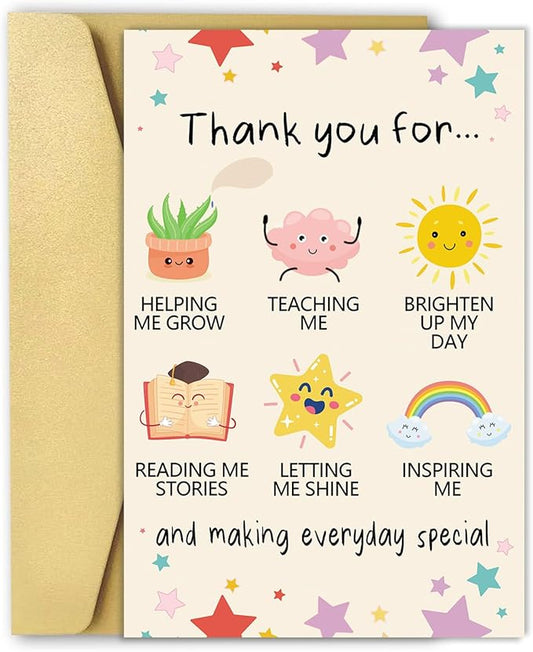 OJsensai Cute Teacher Thank You Card, Best Appreciation Gifts for Daycare Preschool Teacher, Thank You for Helping Me Grow