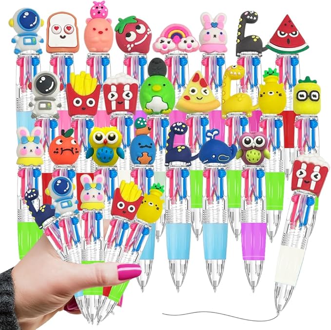 24Pcs Fun Pens Multicolor Pen in One, 4-in-1 Cute Pens Bulk Kawaii Pen Mini Ballpoint Pen for School, Office,Classroom, Teacher