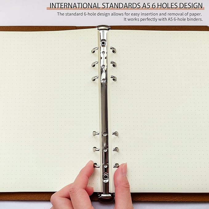 A5 Dot Grid Paper, 100GSM A5 Dotted Refill Paper for 6 Ring Refillable Binder/Planner/Diary Journals/Painting -Dotted Pages,80 Sheets/160 Pages (Beige-Dot Grid-A5)