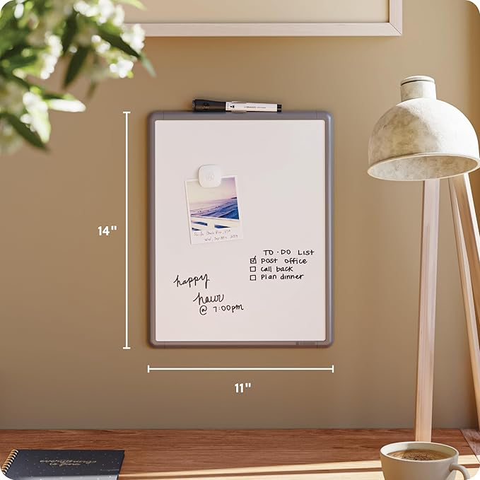 U Brands Contempo Magnetic Dry Erase Board, 11”x14”, Gray Modern Frame, Includes Magnet and Marker