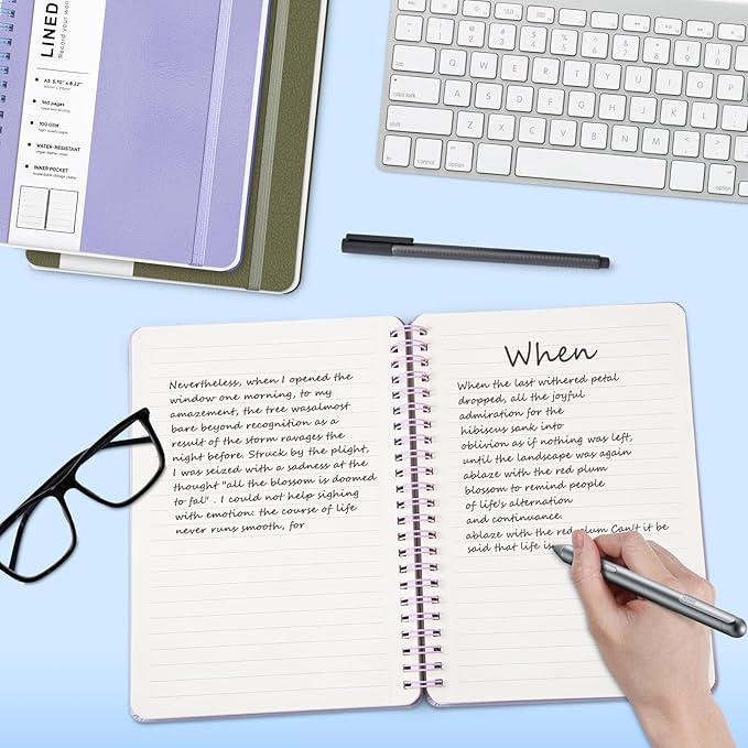 ABERLLS Purple Lined Spiral Journal Notebook with 160 Pages, 8×5.7in, A5 Spiral Notebook, Journaling Notebooks for Work, School, Women, Men, College Ruled Spiral Notebook, Hardcover Leather Journals