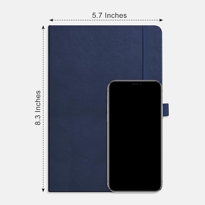 RETTACY Journaling Notebooks, A5 Lined Notebook Journal with 320 Numbered Pages, 5.7'' × 8.3'', Medium Size, Journal Notebook for Writing, Work, Leather Hardcover, 100 GSM Thick Paper (Navy Blue)