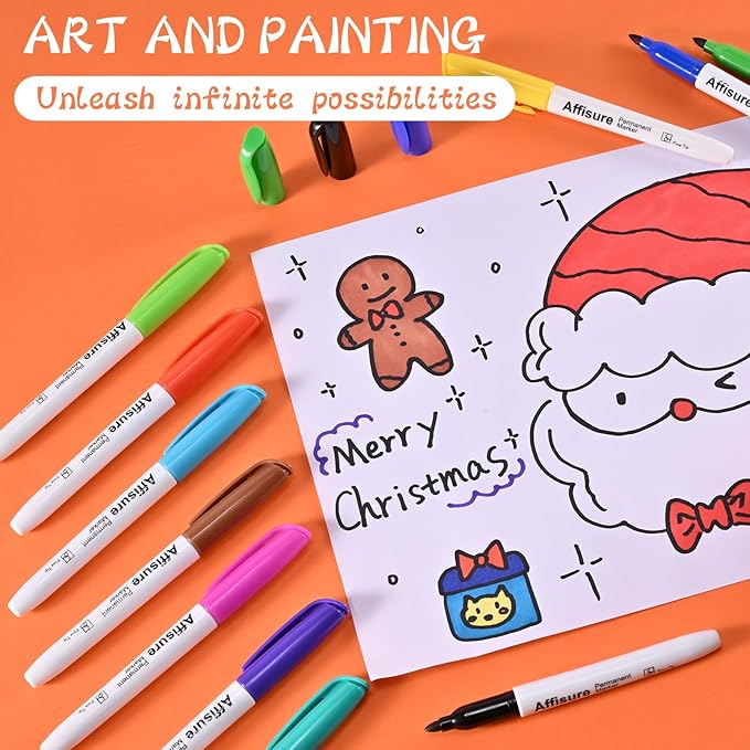 12 Colors Permanent Markers, 144 Pack Permanent Markers, Assorted Colors Marker,Fine Point, Permanent Markers Bulk, Fast Dry, Waterproof, work on Plastic, Glass, Metal, Wood and Stone